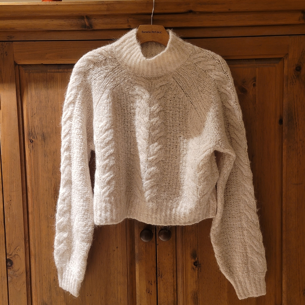 Sunday Best Cream Cable Knit Mockneck Sweater